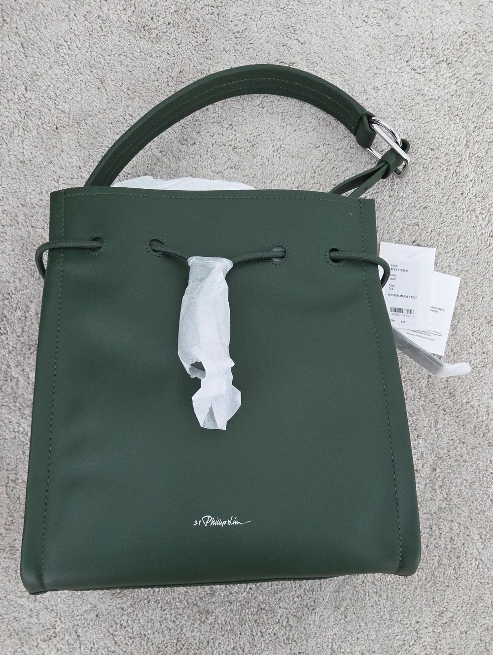 3.1 Phillip Lim Forest Green Leather Drawstring Tote Bag NWT